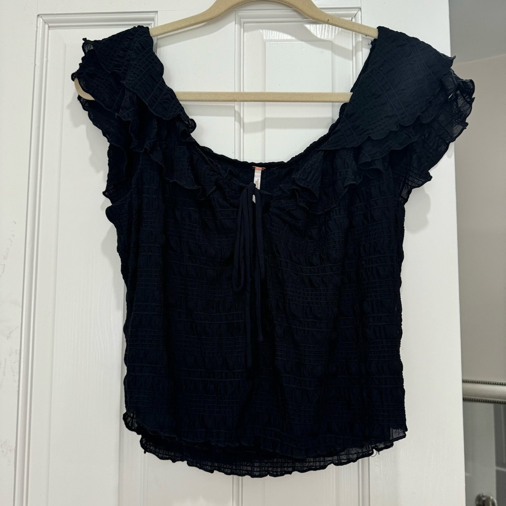 Free People Black Ruffle Top
